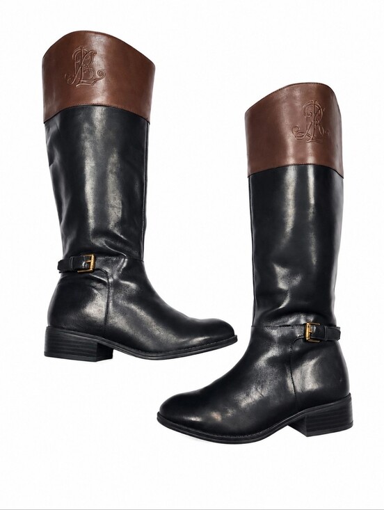 Lauren Ralph Lauren Shoes - Lauren Ralph Lauren Black and Brown Leather Knee-High Riding Boots